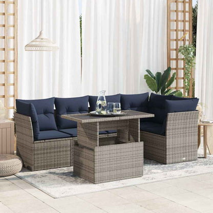 6-Delige Loungeset Met Kussens Poly Rattan Acacia 1 Grijs