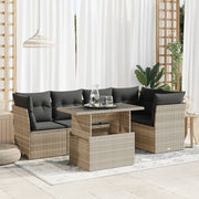 Loungeset 6-delig poly rattan lichtgrijs