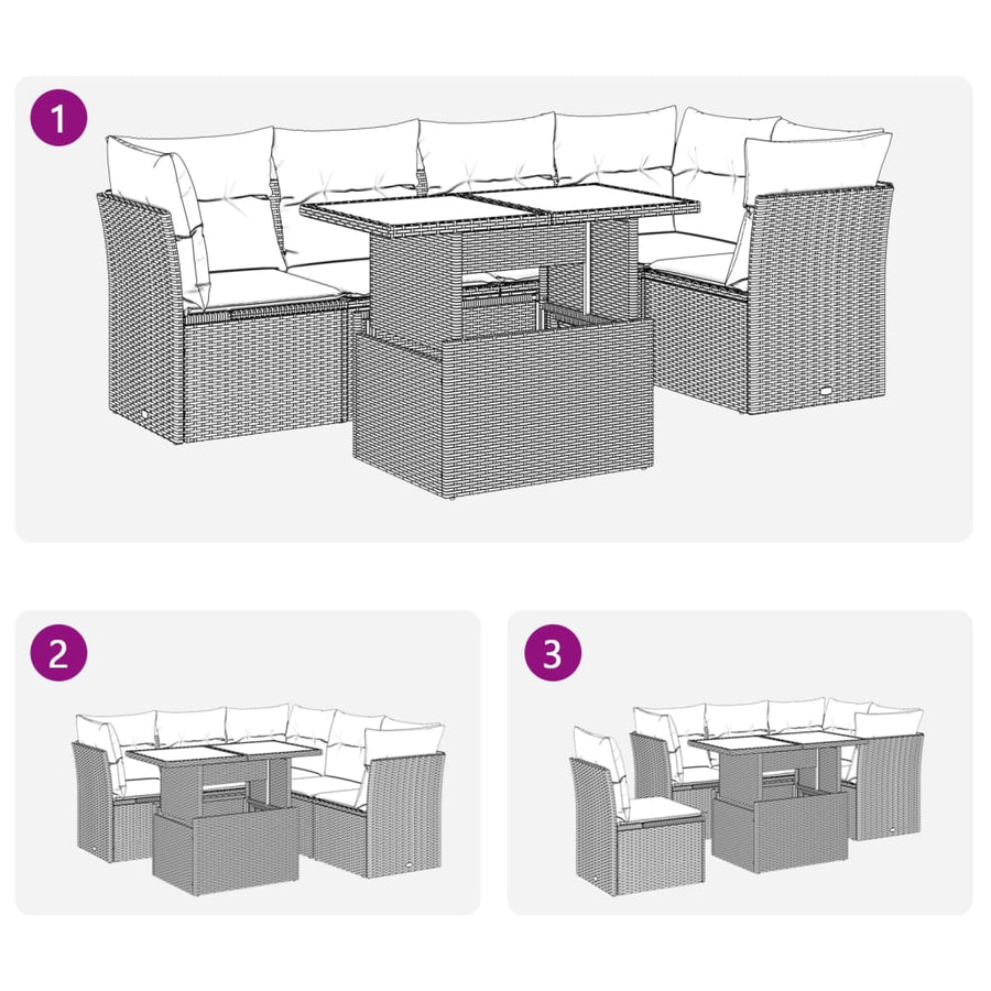 6-delige Loungeset met kussens poly rattan bruin