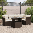 6-piece Lounge Set with Cushions Poly Rattan Brown