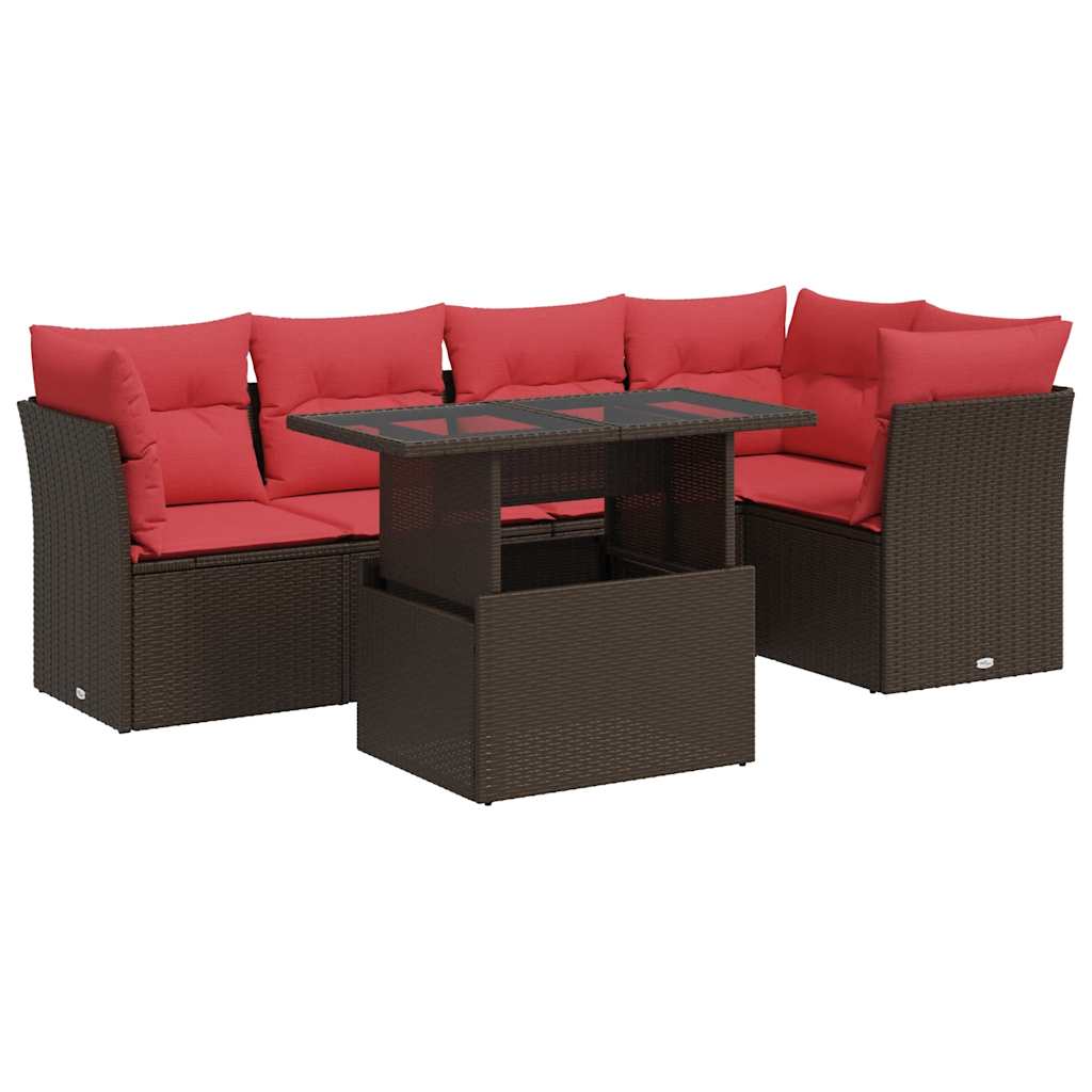 6-Delige Loungeset Met Kussens Poly Rattan Acacia 1 Bruin
