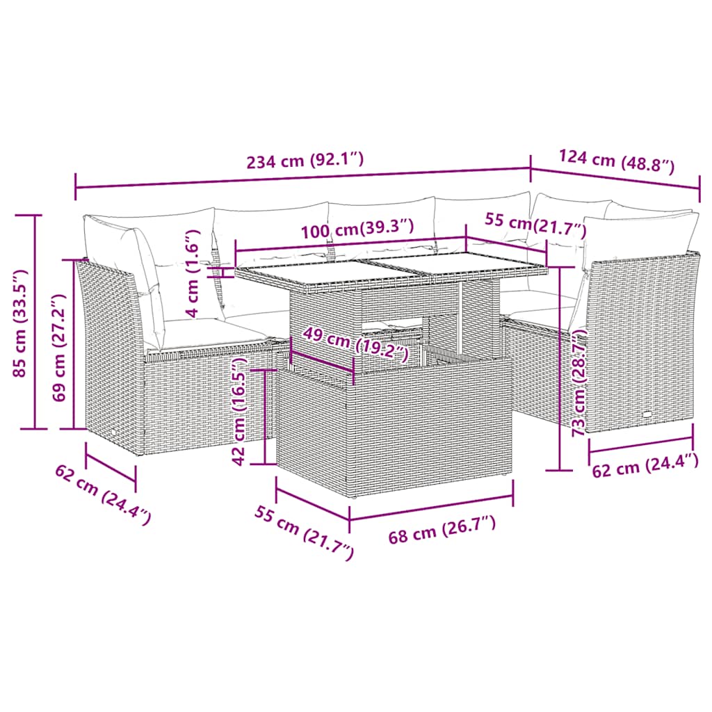 6-Delige Loungeset Met Kussens Poly Rattan Acacia 1 Bruin