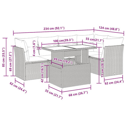 6-Delige Loungeset Met Kussens Poly Rattan Acacia 1 Bruin