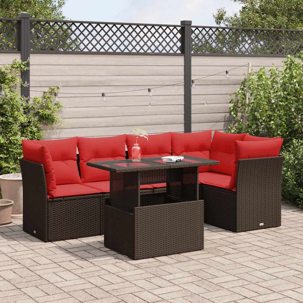 6-Delige Loungeset Met Kussens Poly Rattan Acacia 1 Bruin