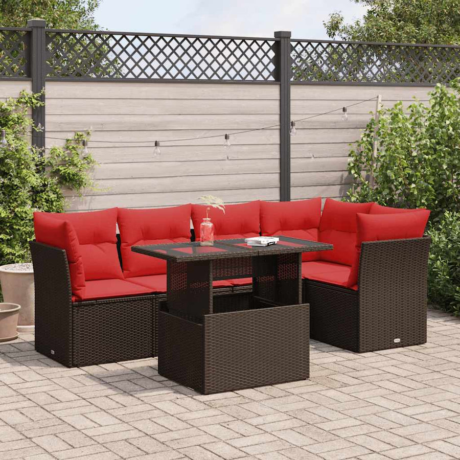 6-Delige Loungeset Met Kussens Poly Rattan Acacia 1 Bruin