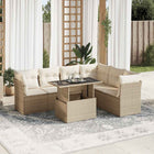 7-delige Loungeset met kussens poly rattan beige