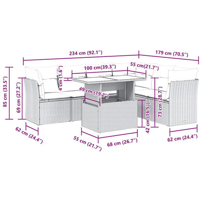 7-delige Loungeset met kussens poly rattan grijs