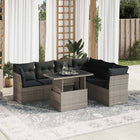 7-delige Loungeset met kussens poly rattan grijs