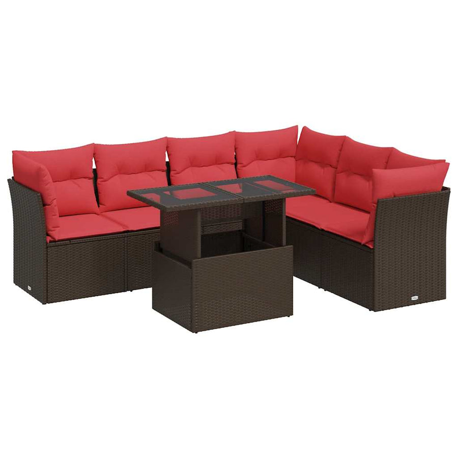 7-Delige Loungeset Met Kussens Poly Rattan Acacia Grijs 1 Bruin