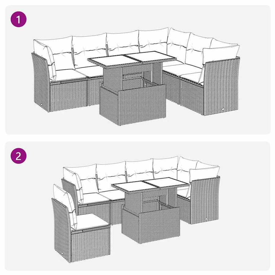 7-Delige Loungeset Met Kussens Poly Rattan Acacia Grijs 1 Bruin