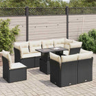 9-delige Loungeset met kussens poly rattan zwart