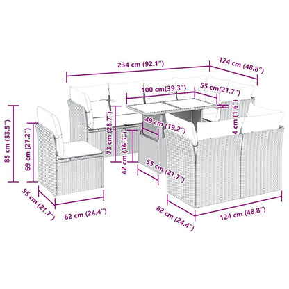 9-delige Loungeset met kussens poly rattan beige