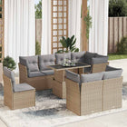 9-delige Loungeset met kussens poly rattan beige