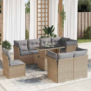 Loungeset 9-delig poly rattan beige