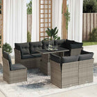 9-delige Loungeset met kussens poly rattan grijs