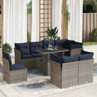 9-piece Lounge Set with cushions poly rattan acacia grey