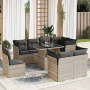 Loungeset poly rattan 9-delig lichtgrijs