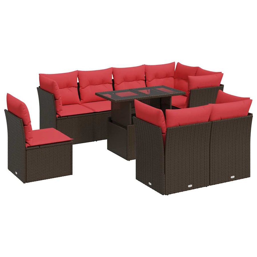 9-Delige Loungeset Met Kussens Poly Rattan Acacia 1 Bruin