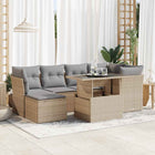 7-delige Loungeset met kussens poly rattan beige