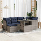 7-piece Lounge Set with Cushions Poly Rattan Acacia Grey