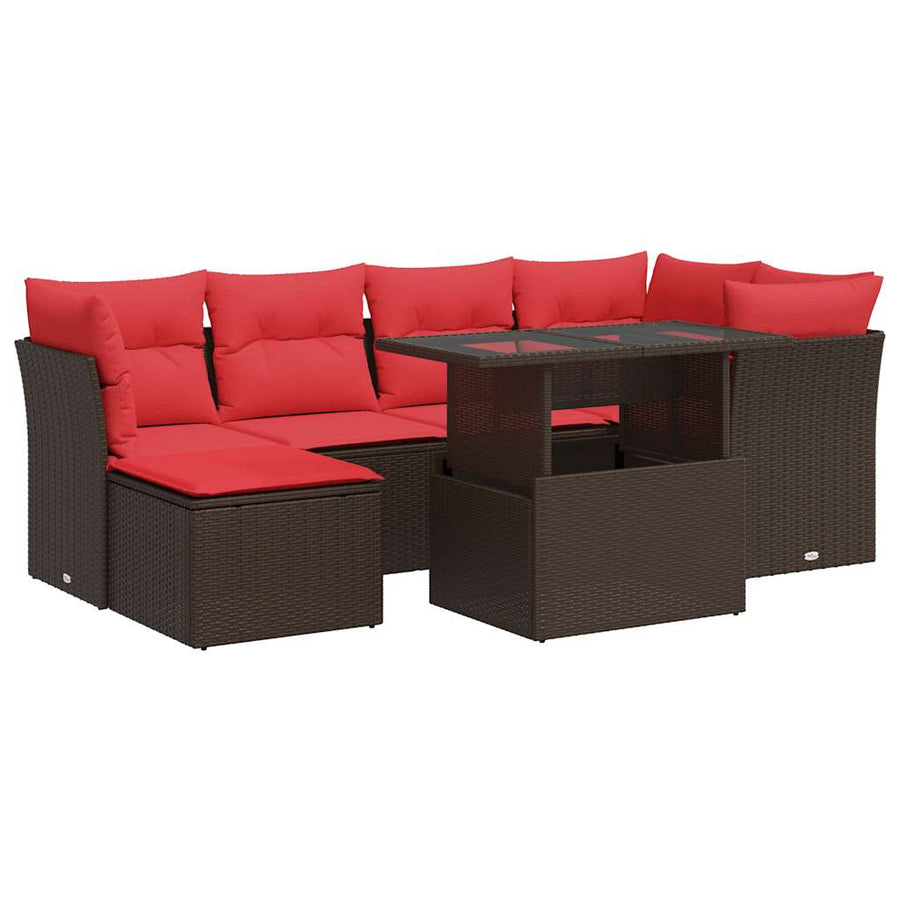7-delige Loungeset met kussens poly rattan acacia bruin