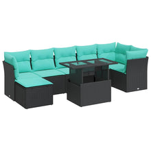 8-delige Loungeset met kussens poly rattan acacia zwart