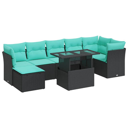 8-delige Loungeset met kussens poly rattan acacia zwart