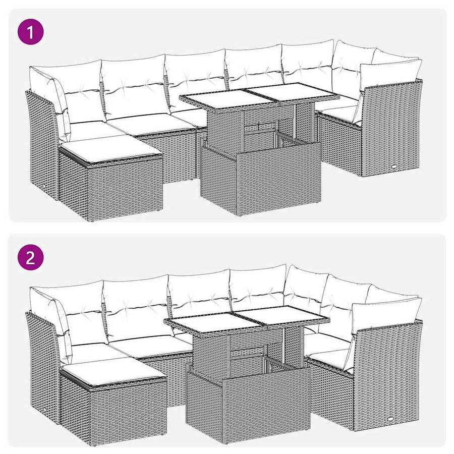 8-delige Loungeset met kussens poly rattan acacia zwart