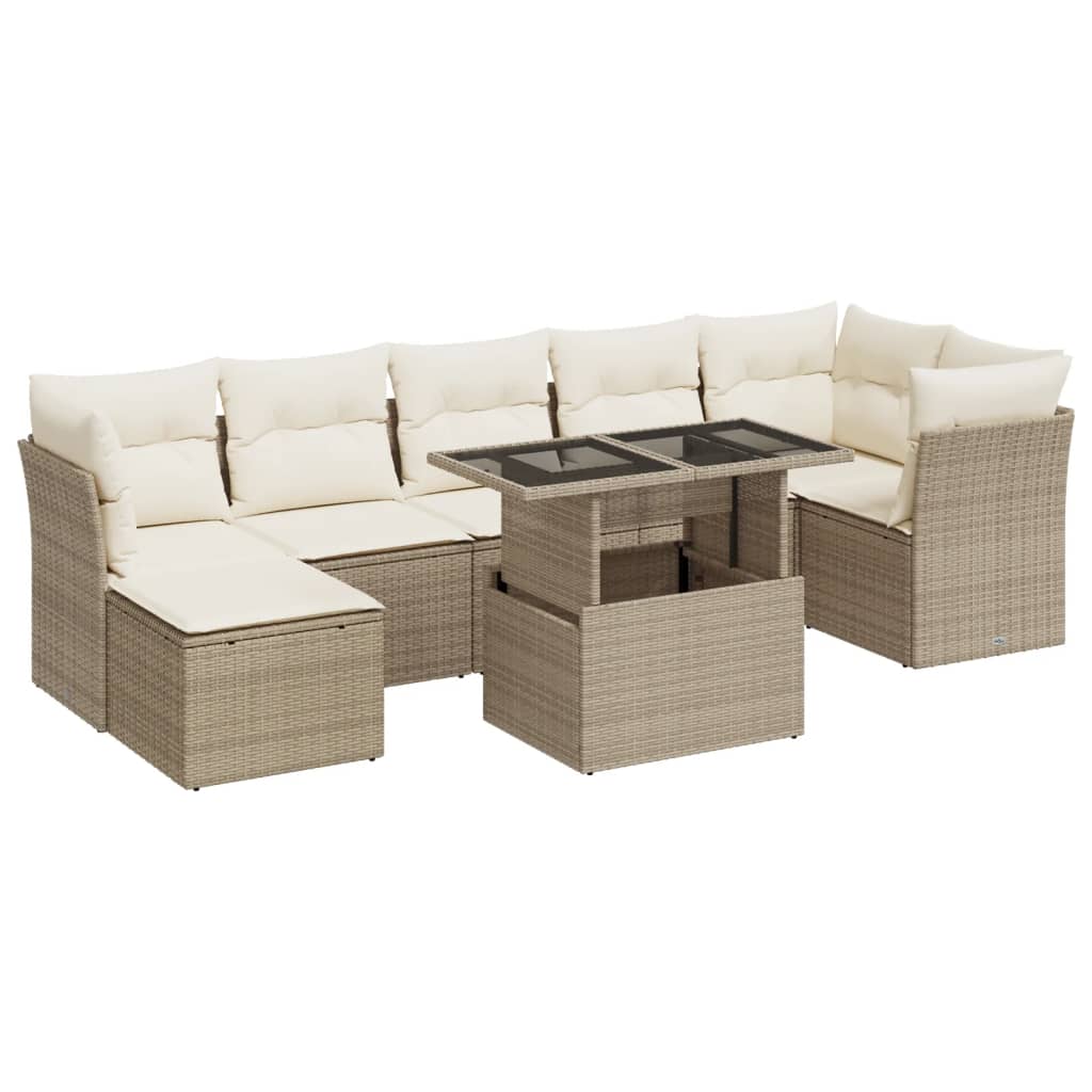 8-delige Loungeset met kussens poly rattan beige