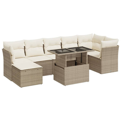 8-delige Loungeset met kussens poly rattan beige