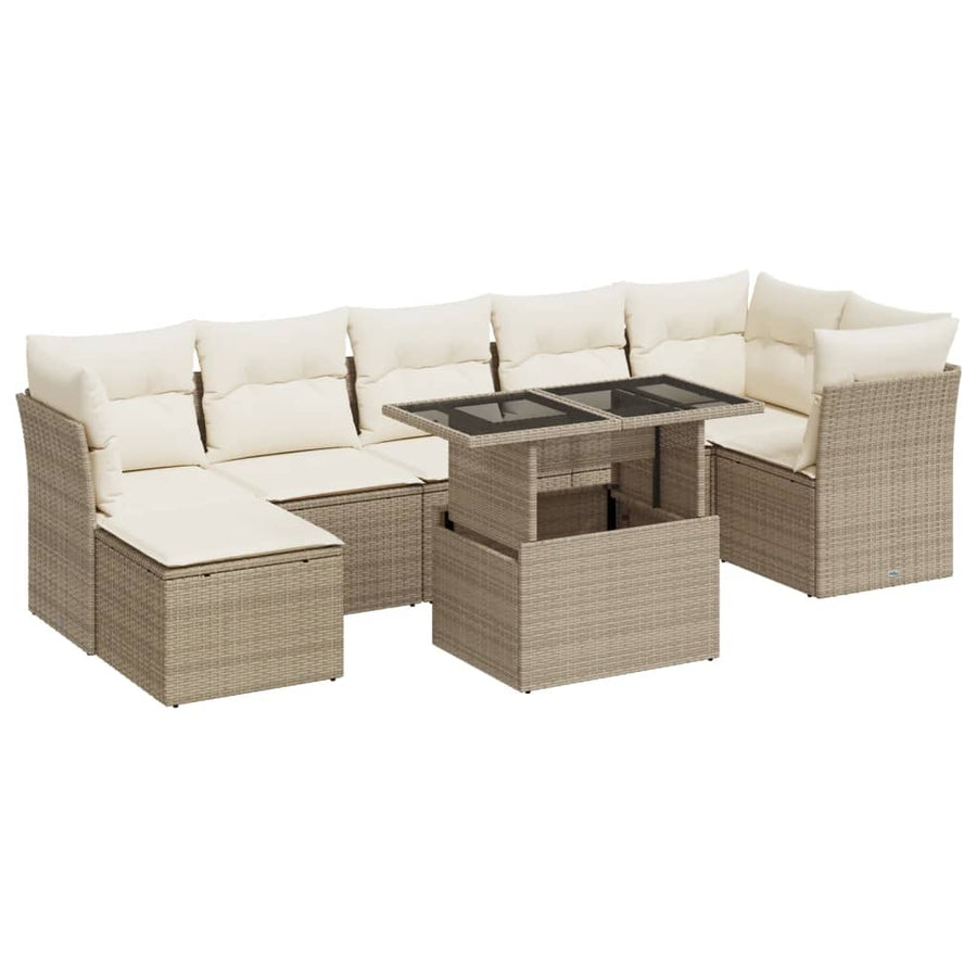 8-delige Loungeset met kussens poly rattan beige