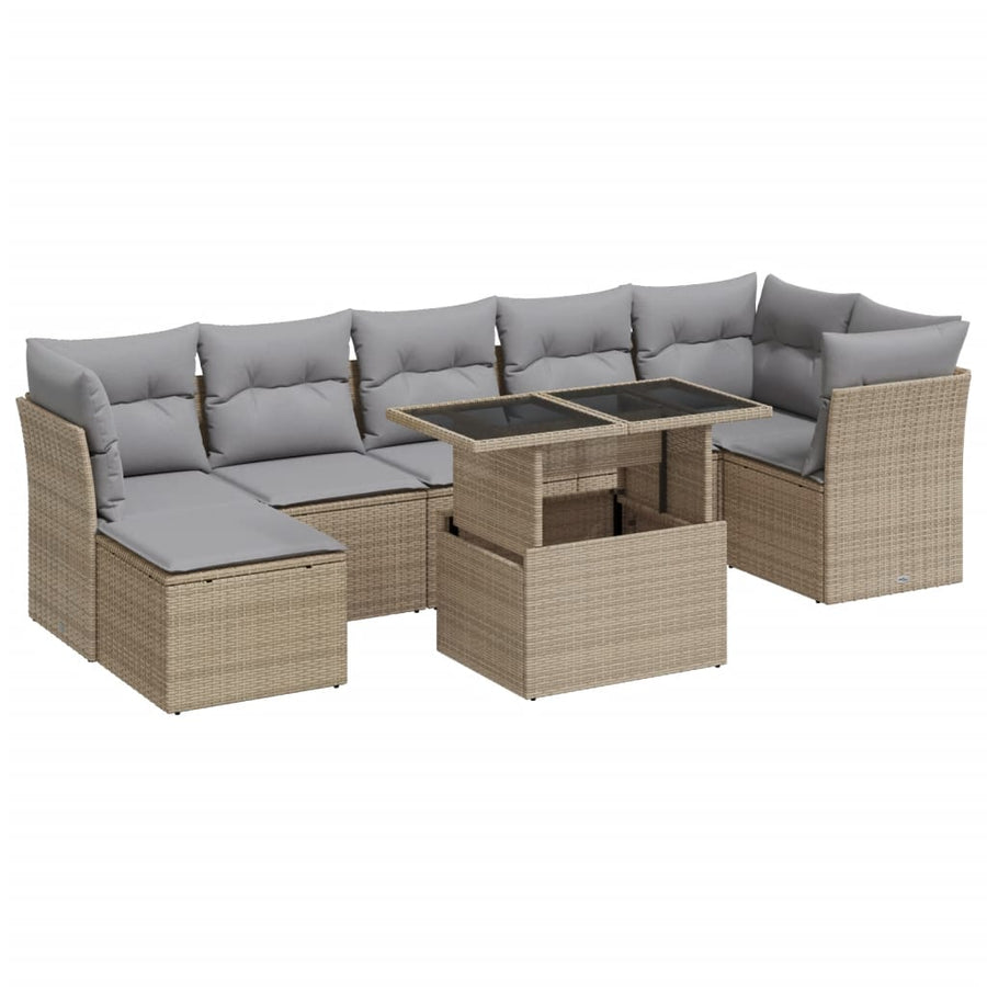 8-delige Loungeset met kussens poly rattan beige
