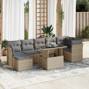 8-piece Lounge Set with Cushions Poly Rattan Beige
