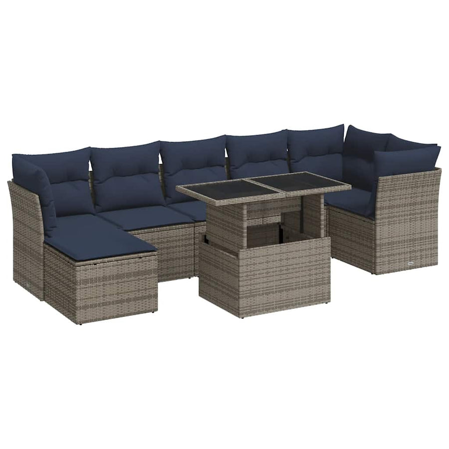 7-delige Loungeset met kussens poly rattan acacia grijs