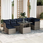 8-piece Lounge Set with Cushions Poly Rattan Acacia Grey