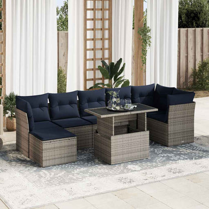 7-delige Loungeset met kussens poly rattan acacia grijs
