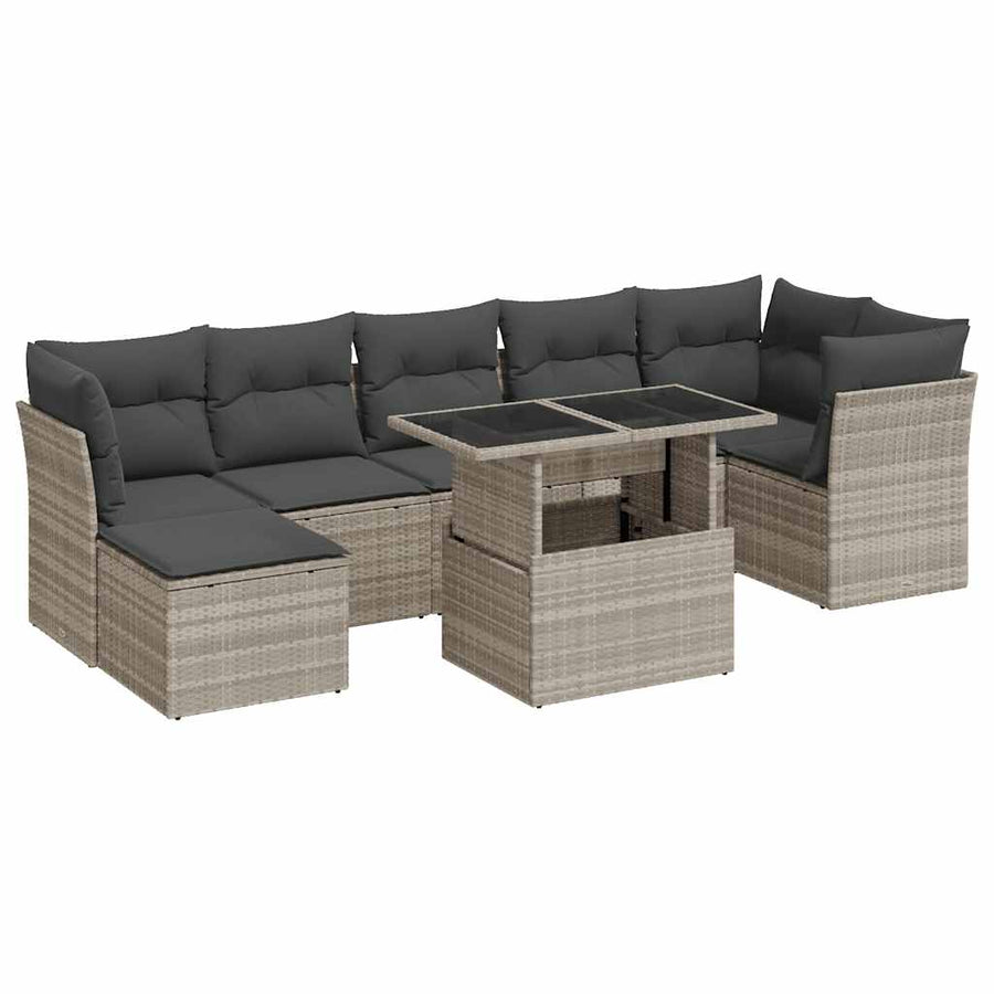 8-delige Loungeset met kussens poly rattan lichtgrijs