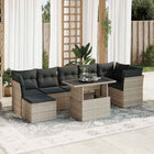 8-delige Loungeset met kussens poly rattan lichtgrijs