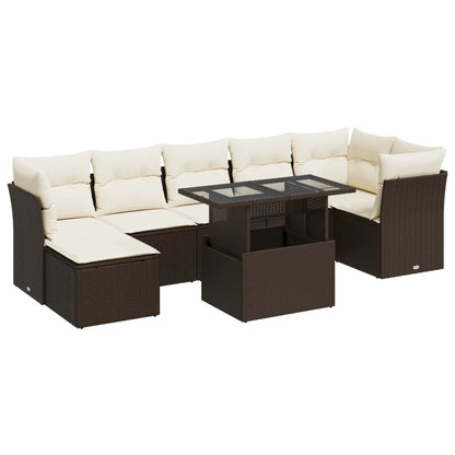 8-delige Loungeset met kussens poly rattan bruin