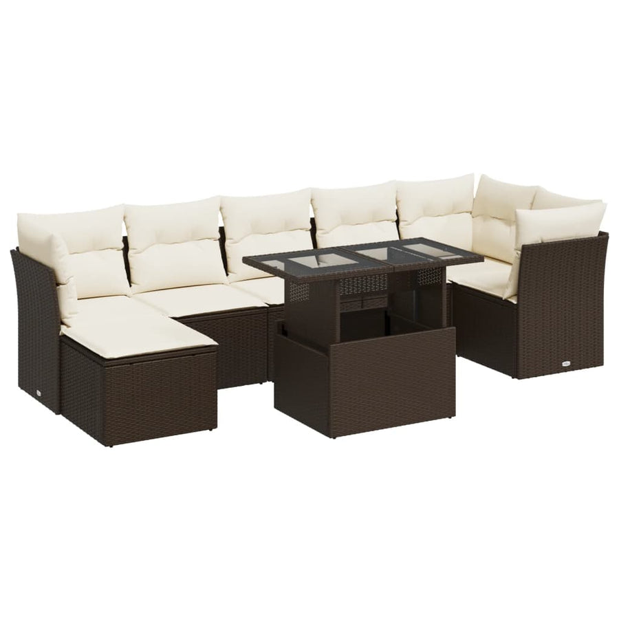 8-delige Loungeset met kussens poly rattan bruin