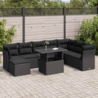 9-delige Loungeset met kussens poly rattan zwart