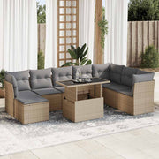 Loungeset 9-delig poly rattan beige