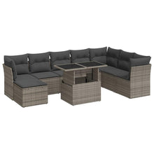 9-delige Loungeset met kussens poly rattan grijs