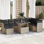 Loungeset poly rattan 9-delig lichtgrijs