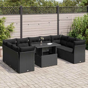 Loungeset poly rattan zwart 10-delig