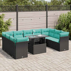 10-piece Lounge Set with cushions poly rattan acacia black