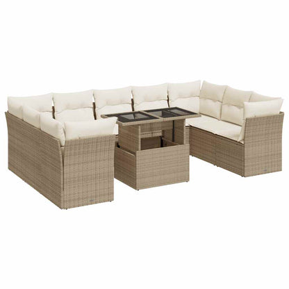10-delige Loungeset met kussens poly rattan beige