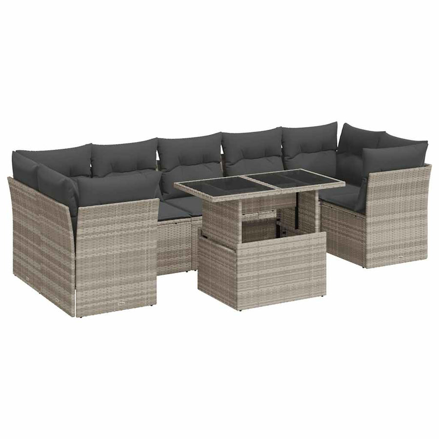 10-delige Loungeset met kussens poly rattan lichtgrijs
