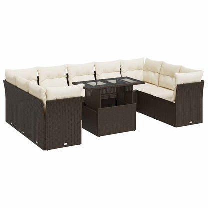 10-delige Loungeset met kussens poly rattan bruin