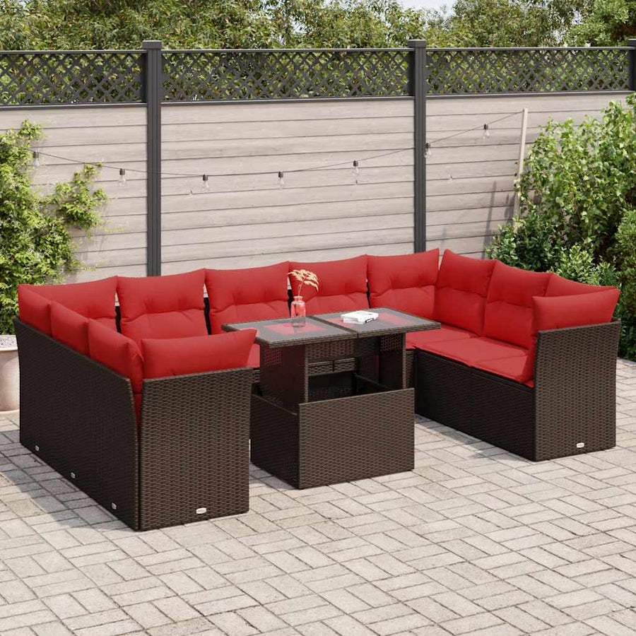 10-Delige Loungeset Met Kussens Poly Rattan Acacia Bruin